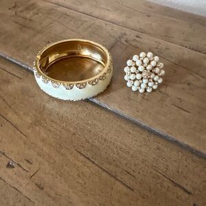 Gold/cream bracelet, ring & brooch